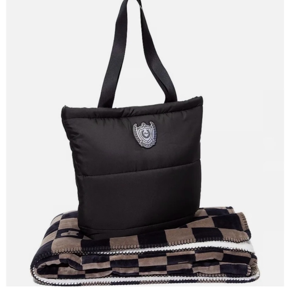 Victoria's Secret PINK Black Puffer Tote Bag & Plush Blanket *Blanket ONLY